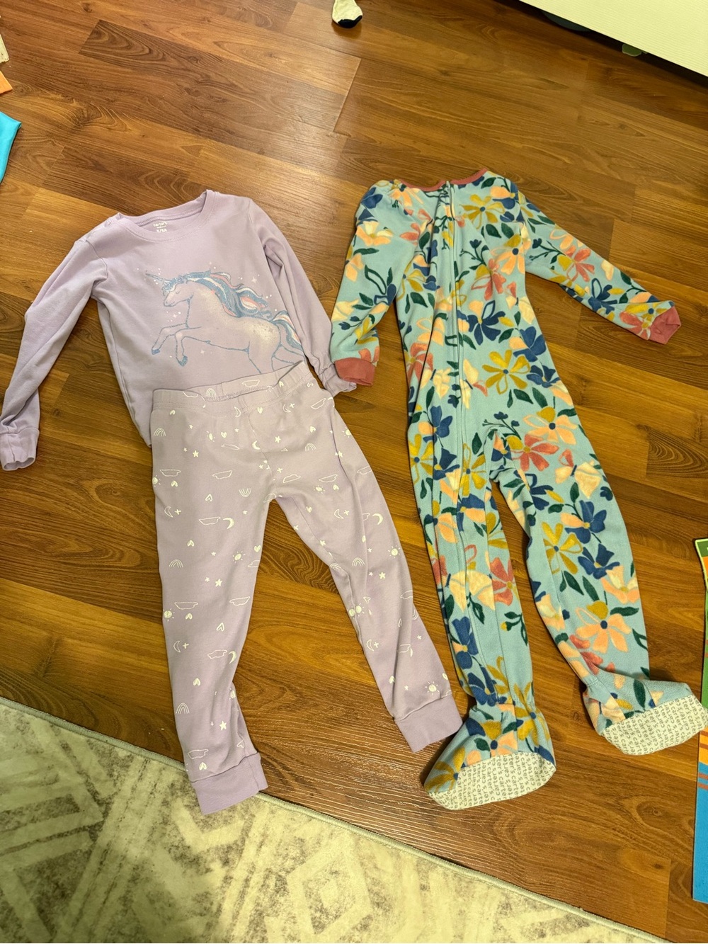 Carter's Lavender Unicorn Pajama Set with Floral Zip Footie
